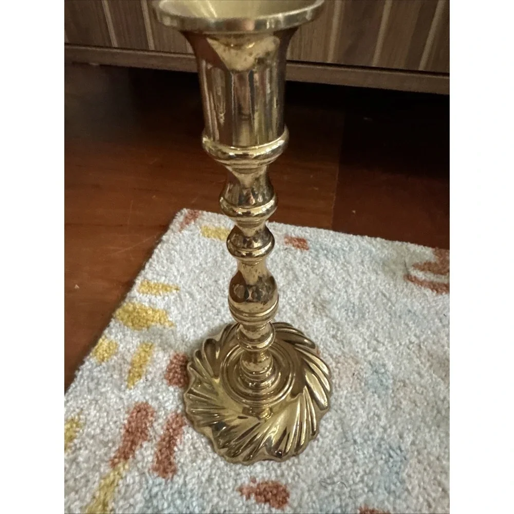 Vintage Brass Candlestick With Red Glass Tulip Shade